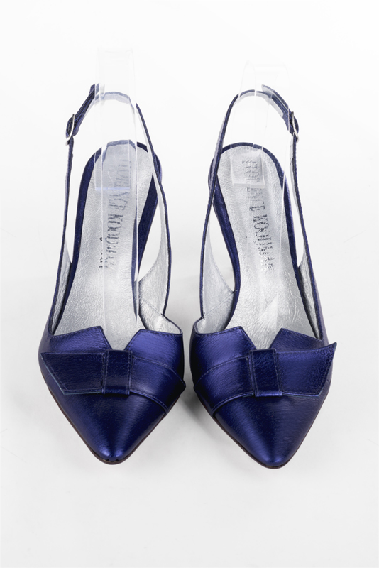 Amethyst purple women's open back shoes, with a knot. Tapered toe. High slim heel. Top view - Florence KOOIJMAN